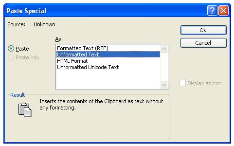 keep source formatting word 2007