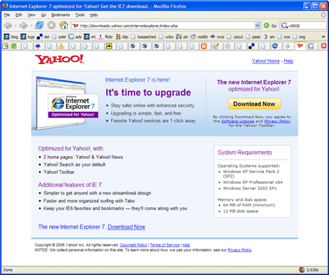 Yahoo! IE7 Splash Page