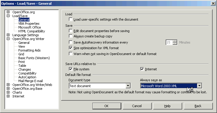 saving openoffice documents as word