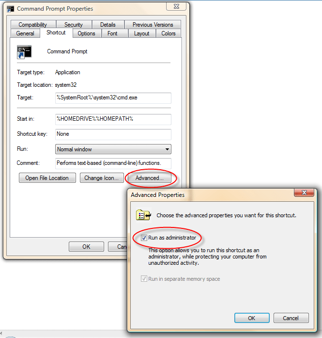 Create Elevated Command Prompt Shortcut that Always Run as