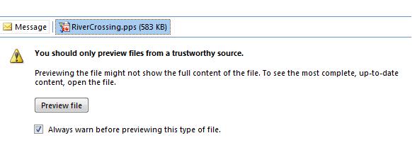 الرسالة you should only preview files from a trustworthy