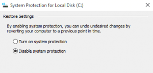 disable system protection windows 10 cmd