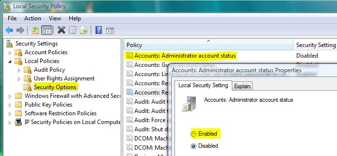 Activate Administrator Vista Home