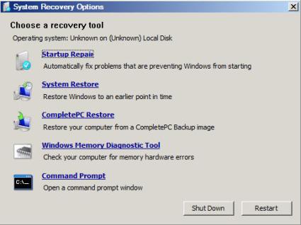 Windows Recovery Options