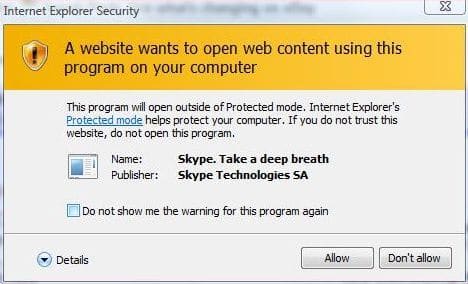 Skype Add-on IE Warning