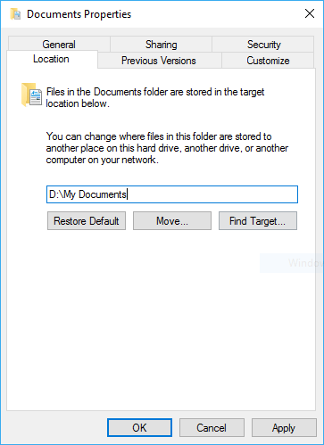 Change Windows User Folders Location