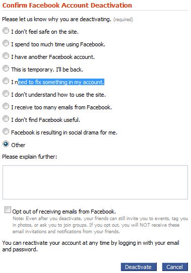 Facebook account my deactivate How to