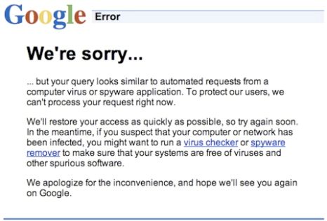 We're sorry but you have sent too many requests to us recently Google