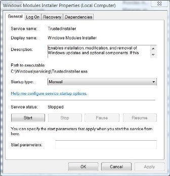 Set Windows Module Installer Startup Type to Manual