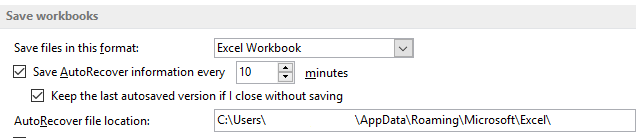 Office AutoSave Settings