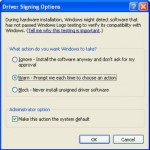 Disable Unsigned Driver Installation Dialog Prompt in Windows XP