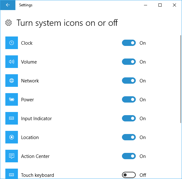 Turn Windows 10 System Icons On or Off
