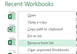 Remove Single Entry from Recent Workbooks List