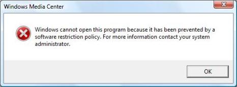 グループポリシーでブロックされたWindows Media Center