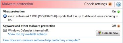 Windows Security Warning on Disabled Defender