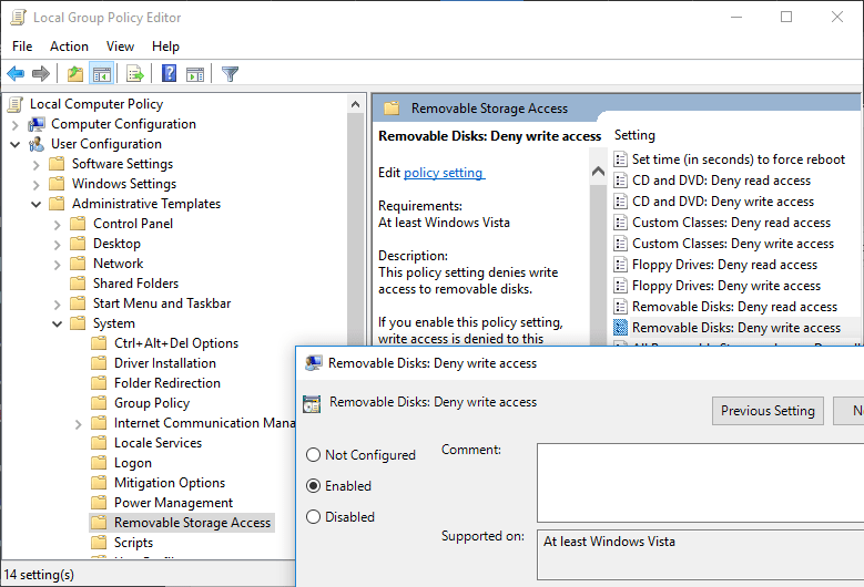 Deny Write Access for Removable Disks