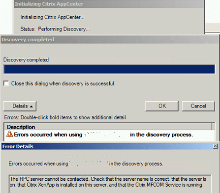 Citrix Error Occurred During Discovery Process