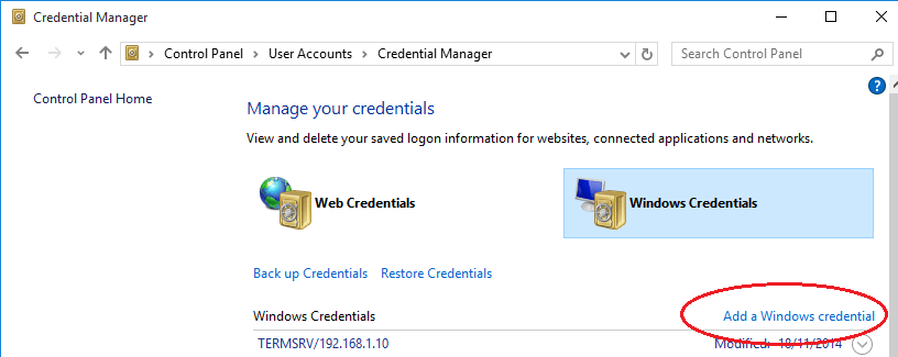Add a Windows Credential
