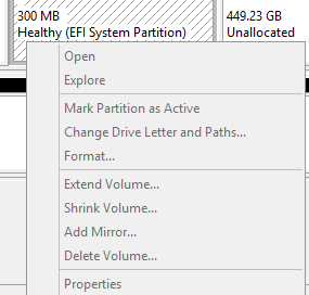 extend efi system partition