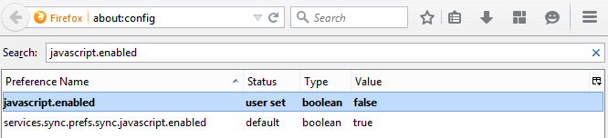 Disable JavaScript in Firefox