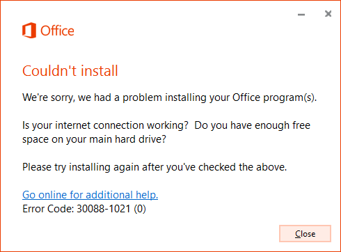 Office 2016 Preview Installation Error