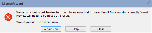 microsoft office crashes when opening a document