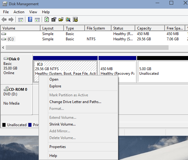 windows 7 extend volume greyed out