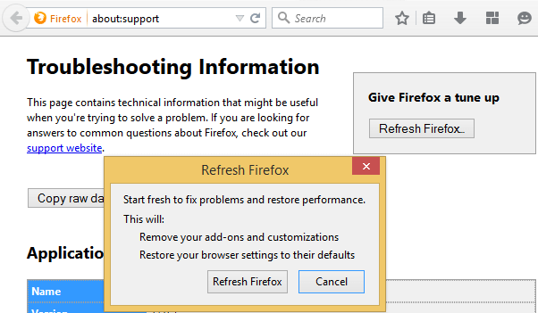 restore firefox defaults