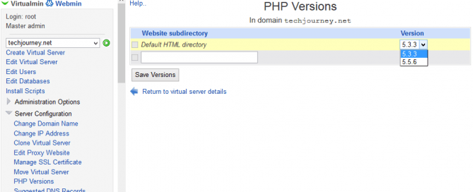 Assign Another PHP Version for Virtual Server