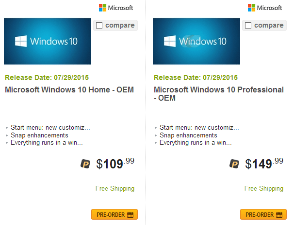 cost of windows 10 license