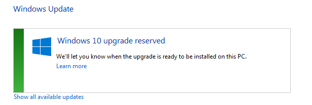 Windows 10 Upgrade Reserved
