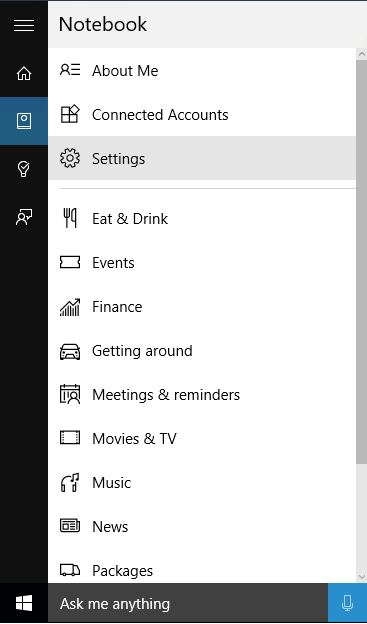 Cortana & Search Settings