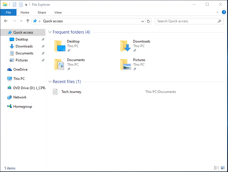 Quick Access with No Frequent Folder Like Favorites