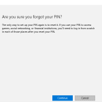 Continue Reset PIN