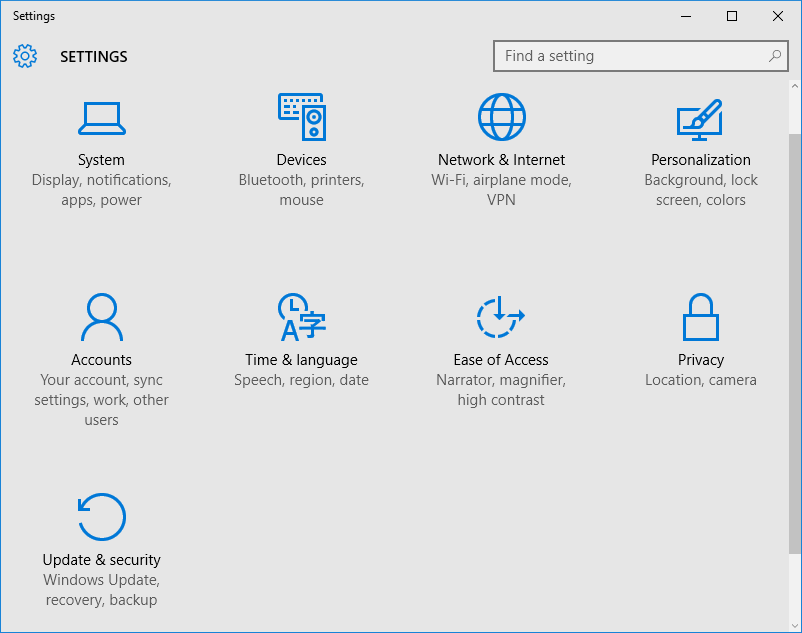 open settings in windows 10