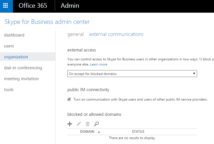 skype for business external access policy