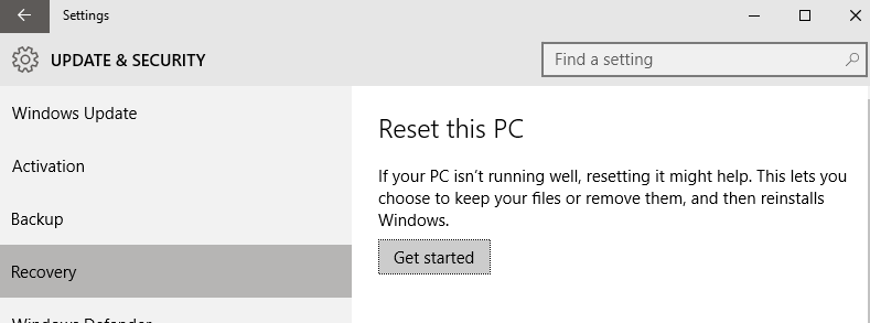 Get Started to Reset This PC