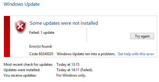 Windows 10 Upgrade Error 80240020