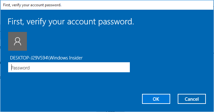 Verify Password to Add PIN to Windows 10 Account