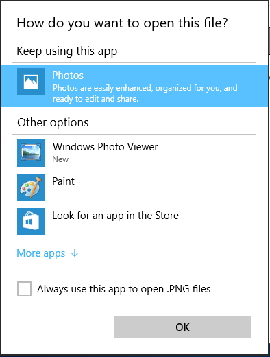 Open Images with Windows Photo Viewer as Options