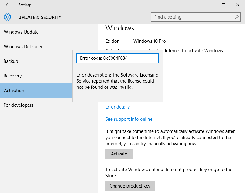 Windows Can T Activate Error Code 0xc004f034 After Upgrading To