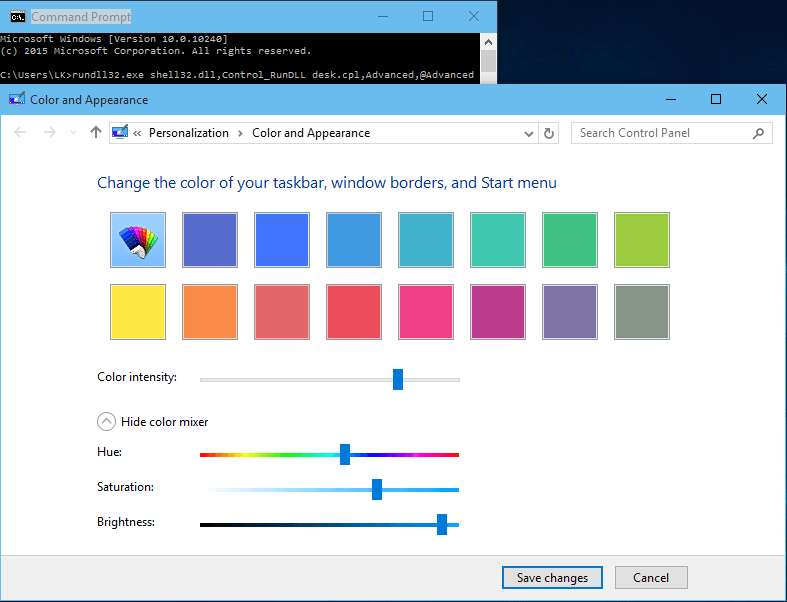 Use Color Mixer to Select Color in Windows 10