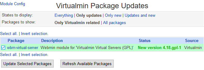 Virtualmin Package Updates