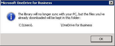 Stop Syncing OneDrive for Business Library
