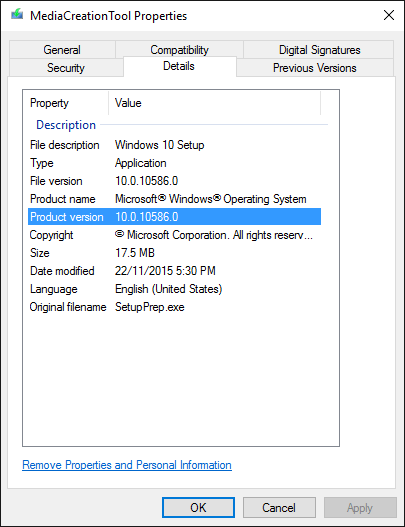 windows 10 pro version 1511 failed to