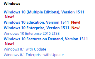 Windows 10 Downloads on MSDN