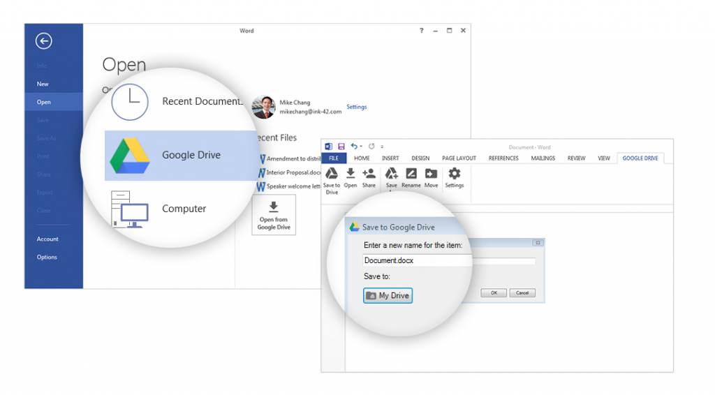 open google drive in word