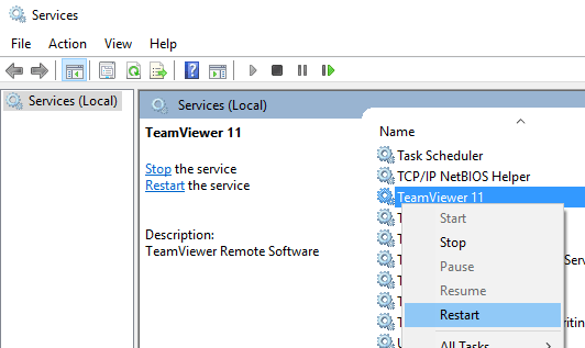 Restart TeamViewer Service