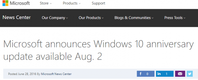 Windows 10 Anniversary Update Release Date