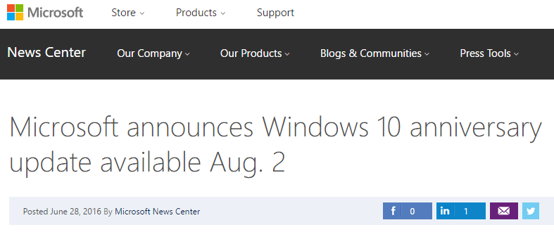 Windows 10 Anniversary Update Release Date